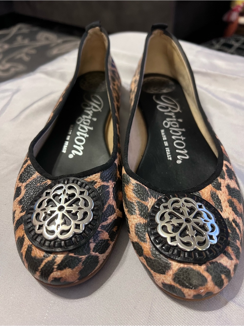 Brighton Aleta Leopard Print Leather Ballet Flats Made in Italy 7M